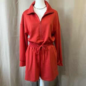 Rust Zip-Up Long Sleeve Romper